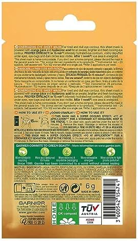 Garnier Skin Naturals Moisture Bomb Eye tissue mask with orange juice and hyaluronic acid 6g