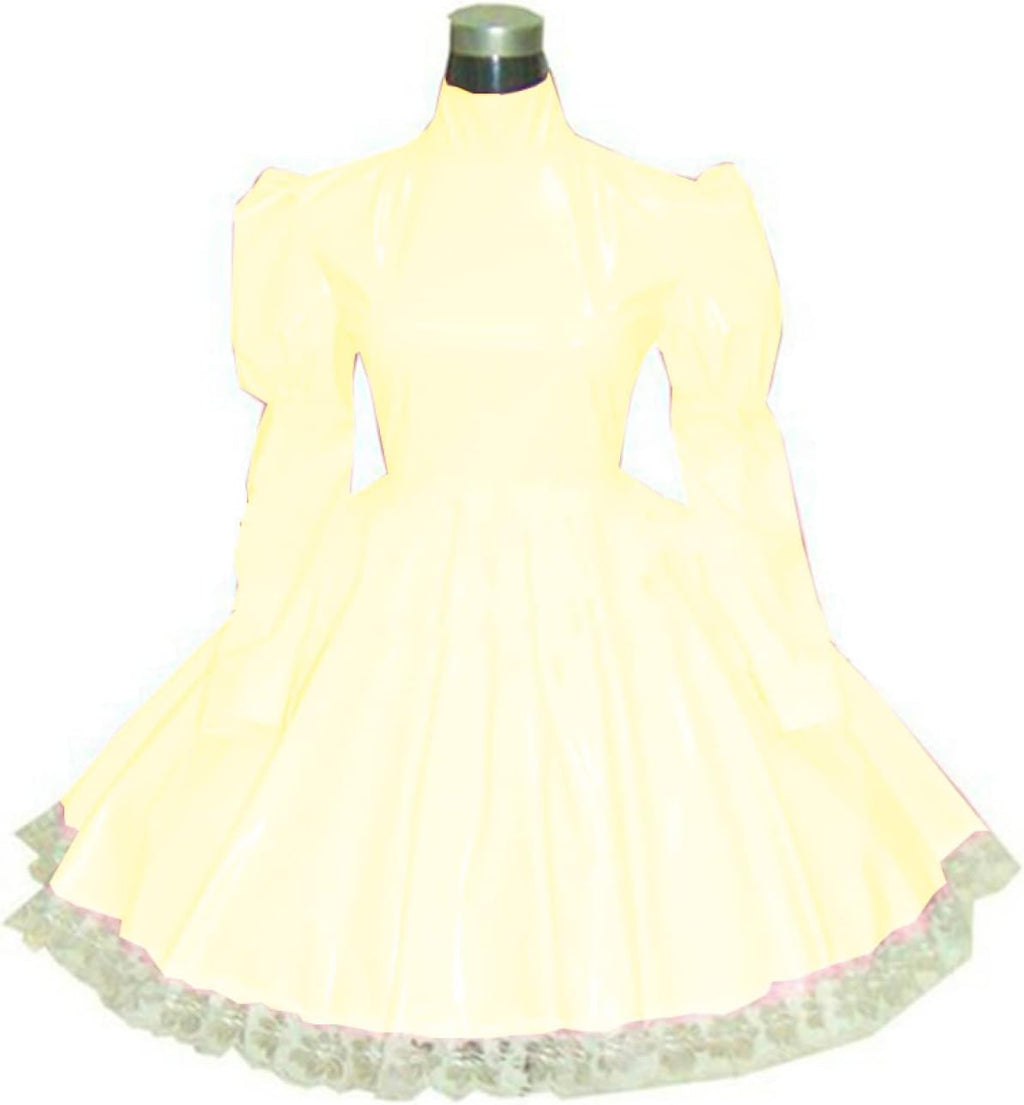 Plus Size Bridesmaid Dress Long Sleeve Maid Dress Cute Cosplay Costumes Vinyl Dresses Candy Color Lace 7XL Women Dresses,Beige,XXXL
