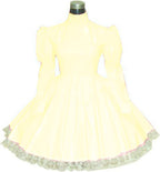 Plus Size Bridesmaid Dress Long Sleeve Maid Dress Cute Cosplay Costumes Vinyl Dresses Candy Color Lace 7XL Women Dresses,Beige,XXXL