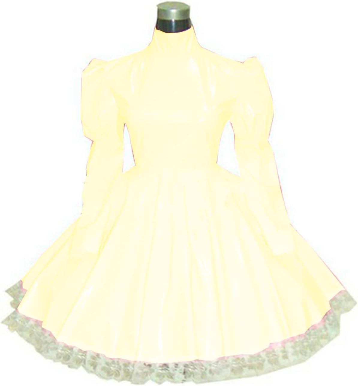 Plus Size Bridesmaid Dress Long Sleeve Maid Dress Cute Cosplay Costumes Vinyl Dresses Candy Color Lace 7XL Women Dresses,Beige,XXXL