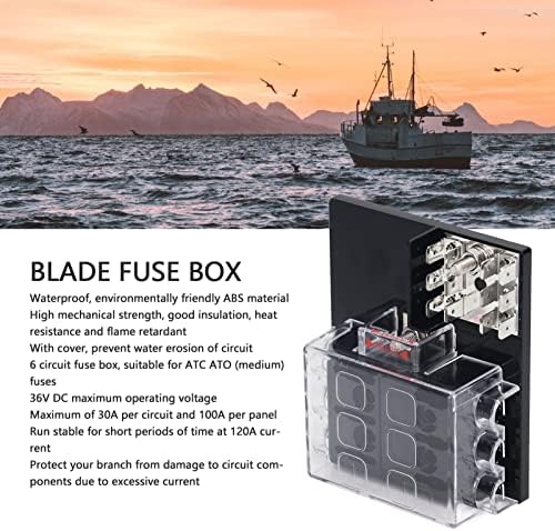 6 Way Blade Block Holder with LED Warning Indicator, Medium 12-36VDC, Negative Bus for Automotive Boat Marine