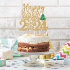 Happy New Year 2024 Cake Topper, Cheers and Beers to New Year Eve Cake Decorations, Goodbye 2023 Hello 2024, Glittery Welcome New Year Party Decorations