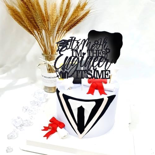 Congrats Engineer Cake Topper - Future Engineer - Class of 2025 College Engineering Graduate Party Decoration Supplies, Black Glitter