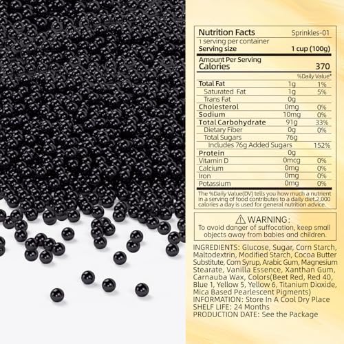 Bayep Edible Pearls for Cake Decorating 4mm Black Sprinkles for Cookies, Baking, Ice Cream, Cupcake Topper Pearl Sprinkles Perfect for Wedding Party Valentines Christmas Holiday Supplies 3.52 Ounce
