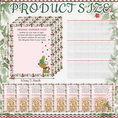 Epakh 100 Set Magic Reindeer Food Christmas Eve Present Reindeer Food Plastic Bag with Tag and Red Ribbon Mas Eve Tradition Gift Christmas Party Favor