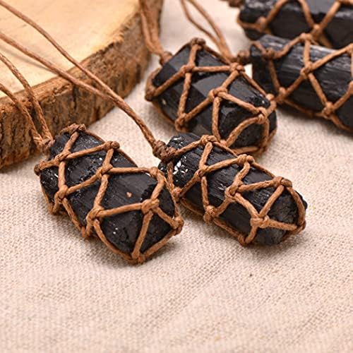 Knotted Rope Holding Natural Crystal Rough Stone Reiki Healing Necklace