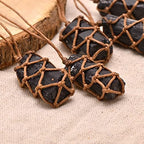 Knotted Rope Holding Natural Crystal Rough Stone Reiki Healing Necklace