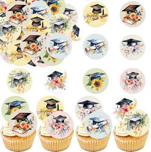 36pcs Edible 2026 Graduation Cupcake Toppers Wafer Paper Grad Cap Diploma Cake Decorations Edible Class of 2026 Cupcake Picks for 2026 Graduation Theme Party Cake Decor Supplies