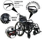 Lightweight Foldable Self Propelled Wheelchair - Self-Propelled Transfer Wheelchairs,17.5" Seat Width, Special Edition, Black