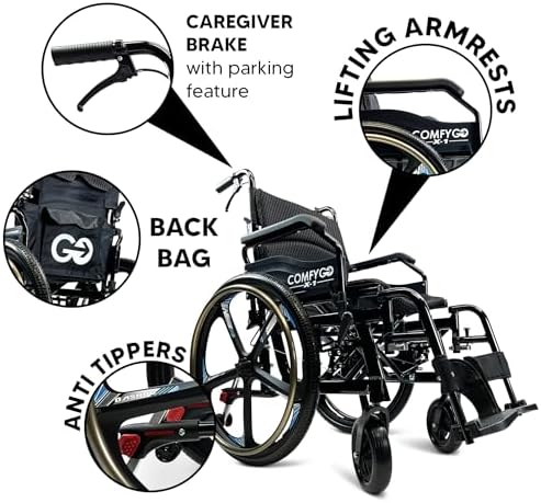 Lightweight Foldable Self Propelled Wheelchair - Self-Propelled Transfer Wheelchairs,17.5" Seat Width, Special Edition, Black