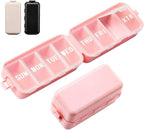 NEW Foldable Weekly Pill Organizer with Extra Grid, Cute & Portable 7 Day Pill Box 1 Time a Day, Week Daily Medicine Organizer - Large Travel Pill Case Holder Dispenser for Vitamin, Supplement - Pink
