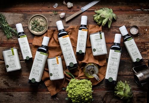 Olive Truck California Extra Virgin Olive Oil - Made from Early Harvest Olives, Authentic & Filtered, Glass Bottle, Cold-Pressed High Polyphenol Olive Oil - Frantoio (Italian) 16.9 fl oz (Pack of 1)