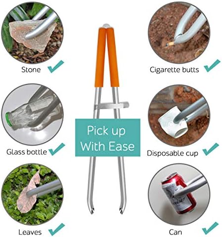 EJG 36" Long Trash & Garbage Picker Grabber, Lightweight Aluminium & Rustproof, Litter Pick Up Stick, Trash Tong, Reaching Assist Tool, Reacher Tool for Elderly, Garden Nabber Plogging (Orange)
