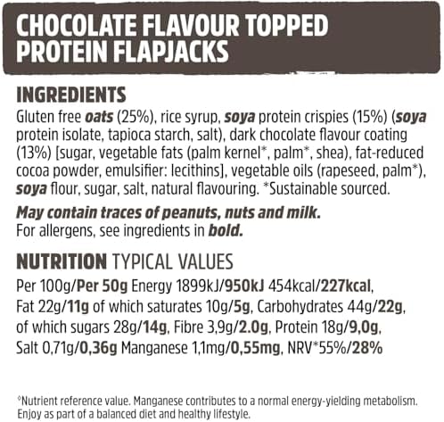 Trek High Protein Flapjack Cocoa Oat 50g (Pack of 16 Bars)- Gluten Free - Vegan Snack