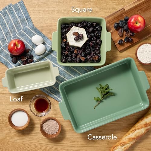Best Choice Products 3-Piece Ceramic Bakeware Set, Stoneware Baking Dishes, Porcelain Casserole Bakeware Dishes, Serving Dishes - 9x12 Casserole, Loaf Pan, 8x8 Baking Dish - Sage Green