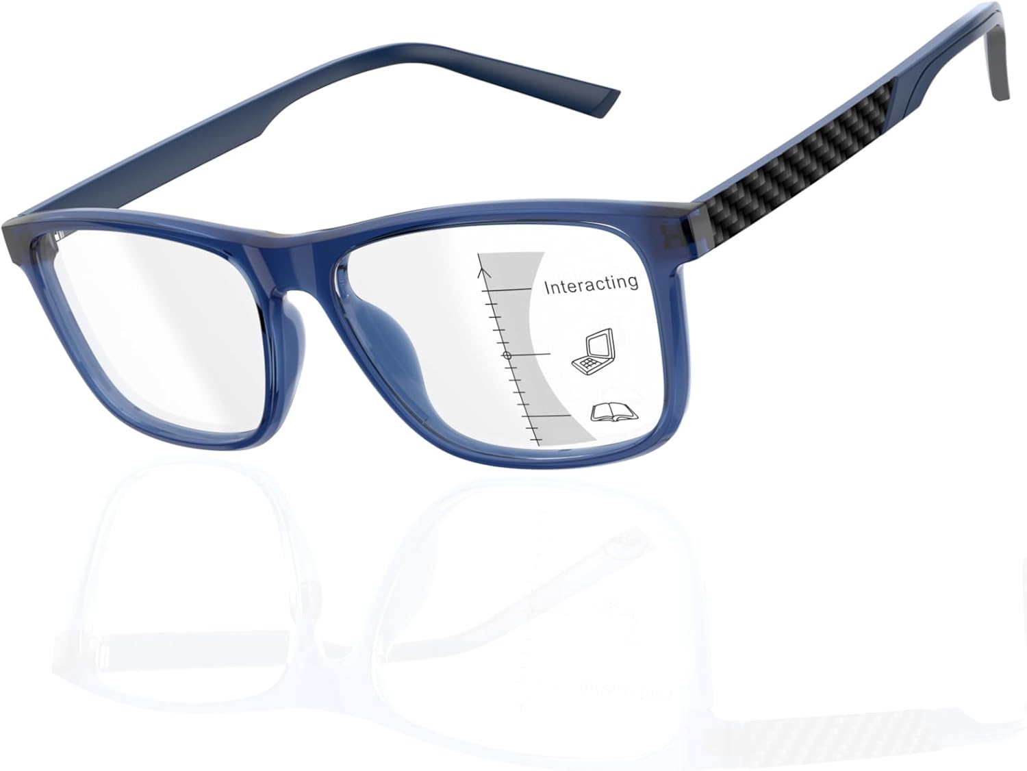 2 Pack Progressive Multifocus Reading Glasses Men TR90 Frame Lightweight Trifocal Transition Computer Readers