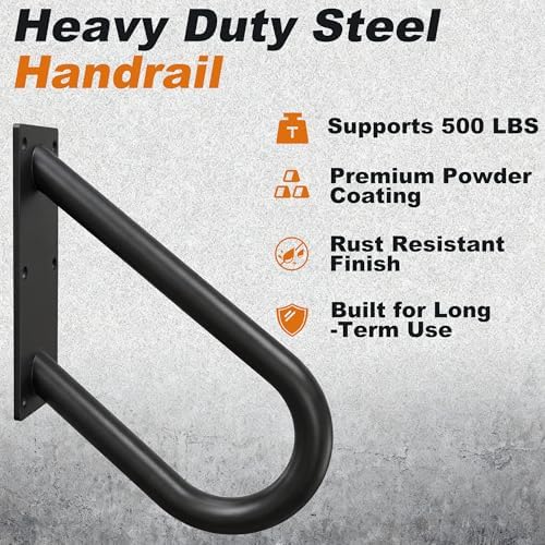 WIPHANY Handrails for Outdoor Step U Shaped Pipe Grab Hand Rails for 1-3 Steps Indoor or Outdoor Stair Wall-Mount Hand Railing for Garage Porch Patio Garden Entrance