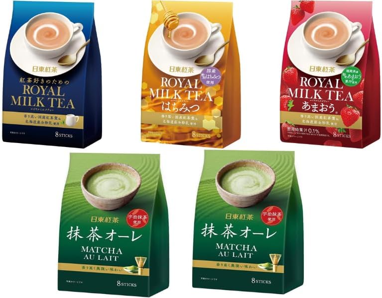 Nitto Kocha Royal Milk Tea Powder Japanese 4 Flavors Assortment Milk Tea/Honey/Strawberry/Matcha Latte