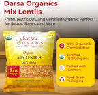 Darsa Organics Mixed Lentils (Panchratna Dal) 2lb | USDA Organic, Non-GMO, Kosher | Superfood Rich in Protein & Fiber | Great for Soup Mix, Stews, & Curries