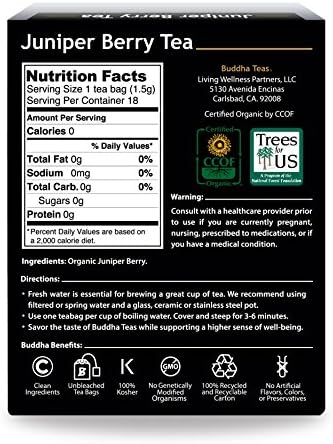Buddha Teas Organic Juniper Berry Tea - OU Kosher, USDA Organic, CCOF, 18 Bleach-Free Tea Bags