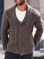 Mens Cable Knit Cardigan Sweater Shawl Collar Loose Fit Long Sleeve Casual Cardigans