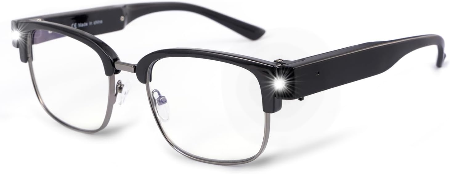 OKH Reading Glasses with Light Metal Frame Magnifier Reading Glasses Rechargeable Bright Led Readers Glasses for Men Women