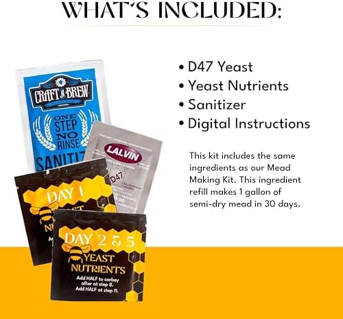 Craft A Brew - Mead Recipe Kit Refill - Staggered Mead Yeast Nutrients - For Healthy and Productive Yeast Fermentation - Ingredients for Home Brewing - Mead Making Supplies - Yields 1 Gallon