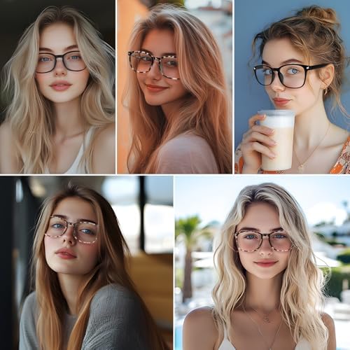Blue Light Glasses for Woman Men | 99% Blue Light Blocking Glasses for Computer Gaming TV Phone Screen Square Frame | Anti Eyestrain & UV Glare Protection - 6 Pairs