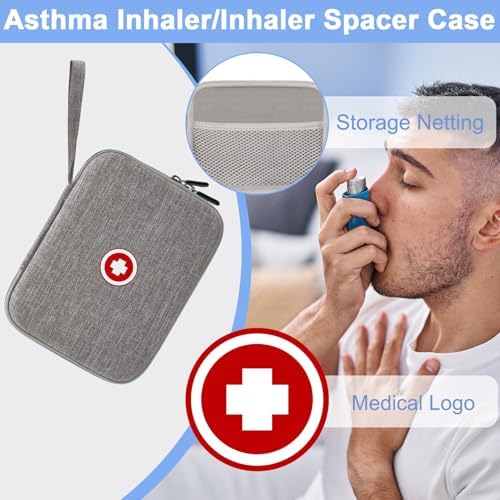 Klawdsky Hard Travel Case for Asthma Inhaler, Inhaler Spacer Case for Kids and Adults,Gray (Bag Only)