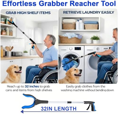 2-Pack 32" Grabber Reacher Tool, LEGENDONE Extra Long Pickup Tool Foldable Reacher Grabber for Senior, Wide Claw Trash Picker Heavy Duty Upper Gripper w/Magnet, Essential for Health Surgery Recovery