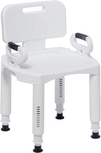 Drive Medical Bathroom Bench with Back & Arms - Adjustable Height - Suction Tip Legs for Stability - Durable Plastic Seat - 350 Lb Capacity - White