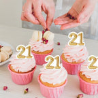 50 PCS Edible 21st Birthday Cupcake Toppers Gold Wafer Paper Sweet 21 Hello 21 Cake Toppers Edible 21st Birthday Party Decorations for 21 Years Theme Twenty One Party Decorations Supplies