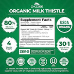 Zazzee USDA Organic Milk Thistle 30:1 Extract, 80% Silymarin, 120 Vegan Capsules, 4 Month Supply, Certified Kosher, High Potency Liver & Antioxidant Support, Silybum Marianum, Non-GMO, Made in the USA