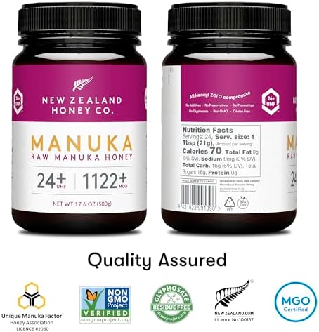 New Zealand Honey Co. Raw Manuka Honey UMF 24+ / MGO 1122+ | UMF Certified | 17.6oz | Pure Raw Honey