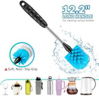 12.2 inch Bottle Brush Set of Three，Washable Coffee Cups, Water Bottles, Baby Bottles, Straws, to-go Cups, Long-Handled 3-in-1 Stainless Steel Bottle Brushes.