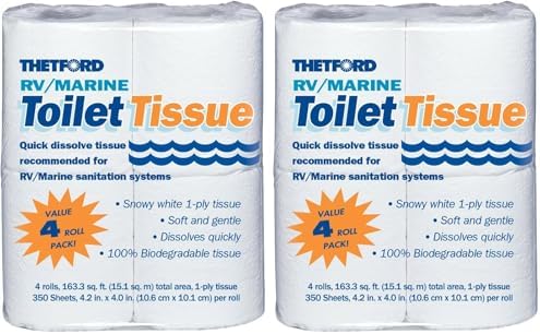 Thetford RV/Marine Toilet Tissue - Toilet Paper for RV and Marine - 1-ply - 4 rolls - Thetford 20804 (Pack of 2)