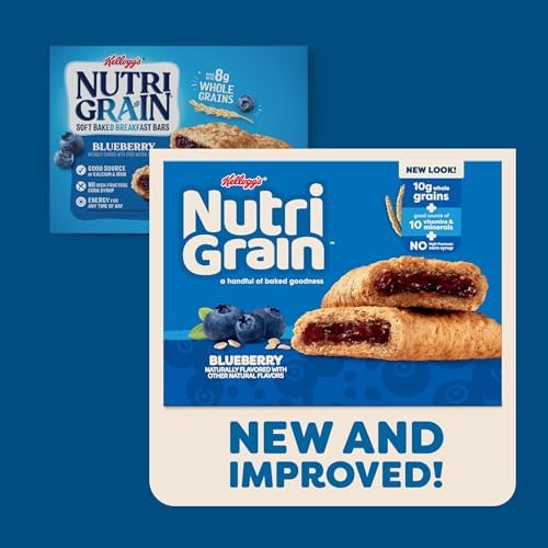Nutri-Grain Soft Baked Breakfast Bars, Kids Snacks, Whole Grain, Blueberry (6 Boxes, 48 Count)