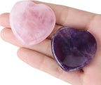 YATOJUZI 2PCS Thumb Worry Stone for Anxiety Healing Crystals Sets Amethyst Rose Quartz Heart Gemstone Pocket Stones Hand Carved Natural Crystal Stones Reiki Palm Stone for Meditation Gifts for Women