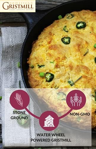 Homestead Gristmill Stone Ground White Cornmeal - Non-GMO, Chemical-Free Finely Ground Corn Meal- Long Shelf Life - Made In The USA - 10 Pounds