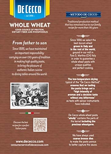 De Cecco Pasta Fusilli Whole Wheat Pasta, 13.25 oz (Pack of 5)