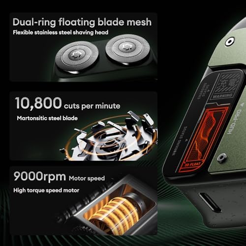 PAXA Mini Electric Shaver for Men,9000Rpm Electric Razor for Men,Magnetic Dual-Head Rotary Pocket Shaver IPX7 Waterproof Wet & Dry for Shaving Face,USB-C Rechargeable for Home,Car,Travel(Green)