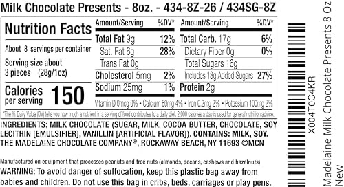 Madelaine Premium Solid Milk Chocolate Presents Candy – Individually Wrapped Gift-Shaped Chocolates in Colorful Italian Foil, Holiday & Birthday Party Favors – 8 oz Bag