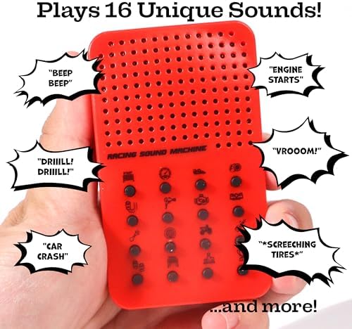 Racing Noisemaker with 16 Race Car Sounds and Effects, Pit Crew, Steering Wheel, Portable Electronic Sound Maker Race Car Themed Sound Board For Kids, Racing Birthday Noise Maker Toy Effects Gift