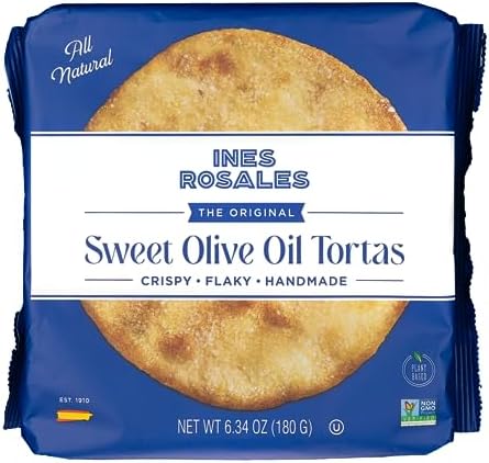Ines Rosales Original Sweet Olive Oil Tortas ( Pack of 2) (Tortas de Aceite Originales) 6.34 Oz (180 g) pack, contains six Fine Mediterranean Crisps (Tortas) individually wrapped