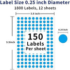 0.25 Inch Round Permanent Adhesive Color-Code Dot Stickers,Blue,Pack of 1800