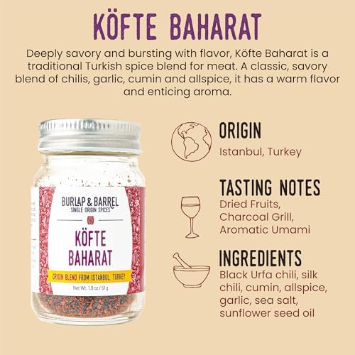 Burlap & Barrel Kebab - Köfte Baharat - Savory and Bright Grilling Blend - Kebab Spice, Turkish Kebab - As Seen on Shark Tank - 1.8 oz Glass Jar