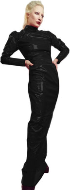 Wetlook PVC Dress Latex Faux Leather Tight Dress Turtleneck Long Sleeve Slim Bodycon Dress,Black,S