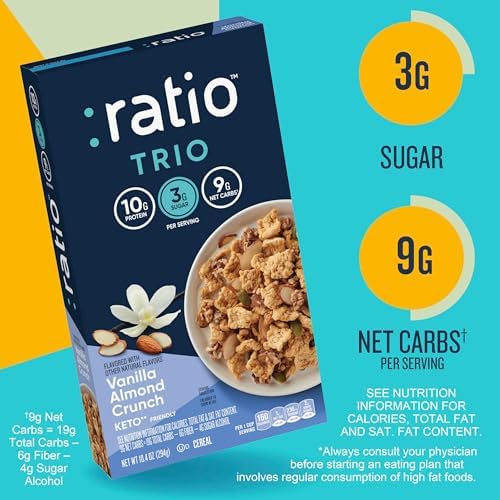 Ratio Trio Vanilla Almond Crunch Cereal, 10g Protein, Keto Friendly, 10.4 oz