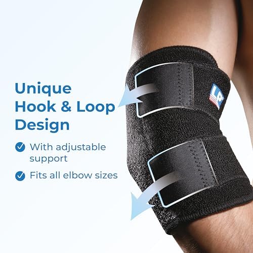 LP SUPPORT 759 Adjustable Elbow Support Wrap - Pain Relief for Tennis, Tendonitis, Sprained Elbows, Arthritis, Weightlifting, Workout, Golfer's Elbow, For Men, Women and Youth - One Size Fits All -