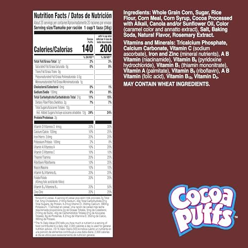 Cocoa Puffs, Chocolate Breakfast Cereal with Whole Grains, Giant Size, 25.8 oz